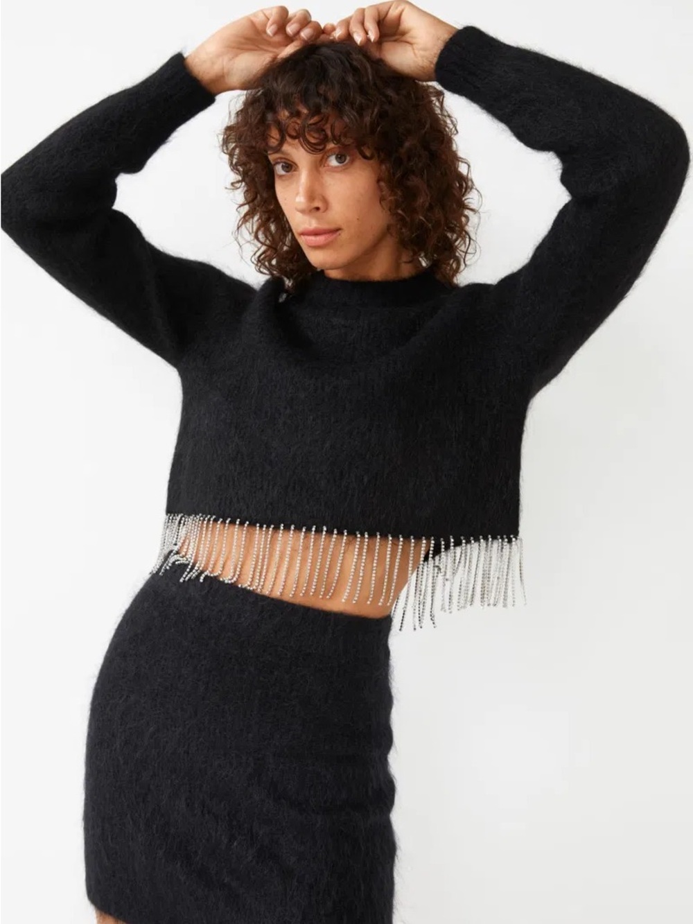 & Other Stories sparkly fringe cropped sweater and skirt set